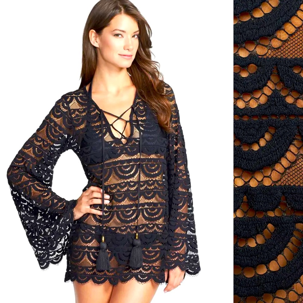 NWOT PilyQ black lace tunic cover up
